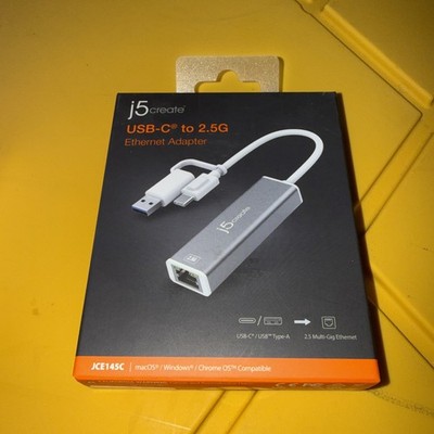 j5create USB-C  to 2.5 Gigabit Ethernet Adapter w/ 3.93'' cable - Space Gray New