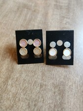 Set Of 4 Pairs Pink, White, Silver, Gold Glitter Earring Studs Girls Jewlery