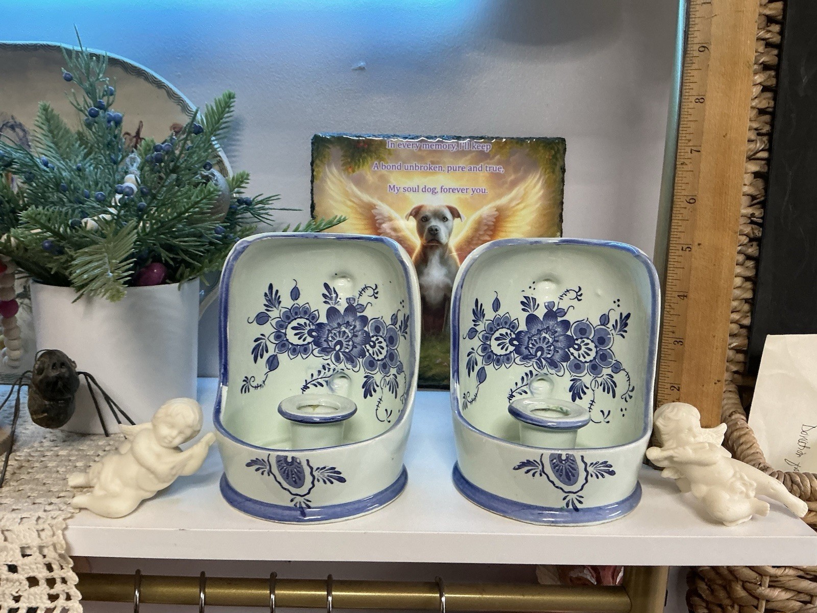 Blue White Delft 5x4" 2 Bisque Cherubs