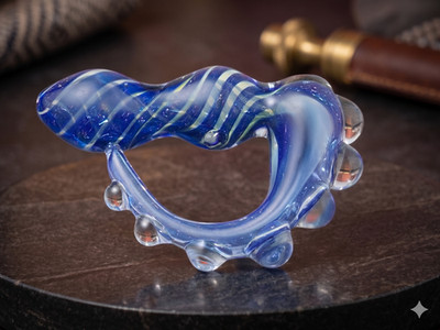 Blue Spiral Glass Hand Pipe Artistic Ring Design Tobacco Smoking Pipe