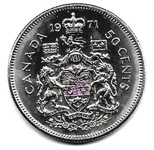 World Coin 1971 Canada 50 Cents Nickel Proof Like KM 75 High Grade
