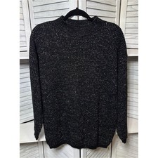 Vintage Avon Fashions Black Sparkle Sweater Size Small Lurex Knit USA Made
