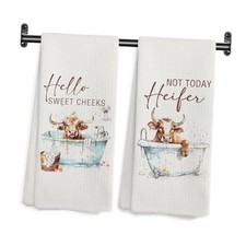 Hello Sweet Cheeks Bathroom Hand Towels, Funny Farmhouse Animal Highland Cow