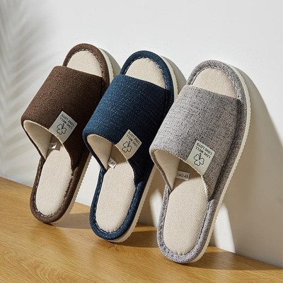 Linen Home Slippers Breathable Open-Toe Spring Autumn Indoor Men & Women
