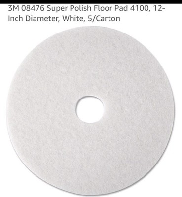 3M 08476 Super Polish Floor Pad 4100, 12-Inch Diameter, White, 5/Carton
