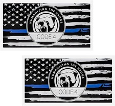 2PCS Thin Blue Line Sticker Code 4, Police Support Sticker American Flag Thin Li