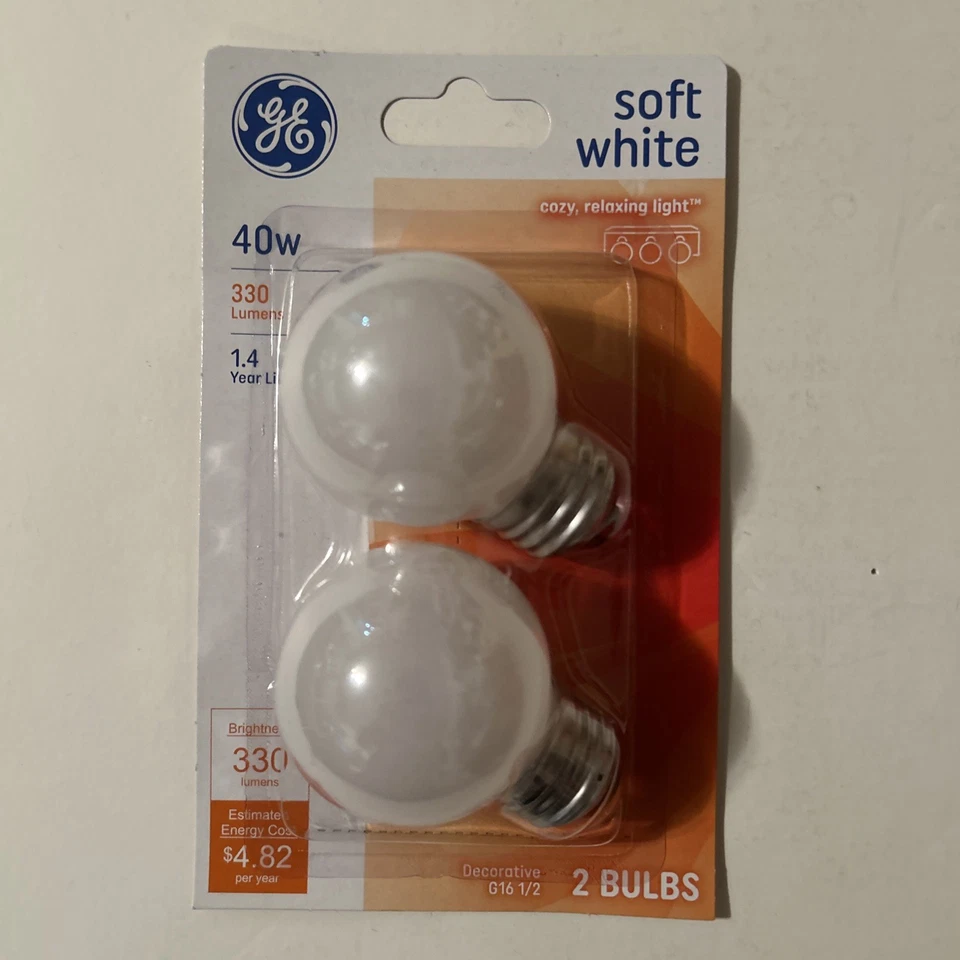 24 GE 40w Soft White Globe G16 1/2 Shape 31110 Decorative Cozy Light Bulbs E26 - Image 2 of 4