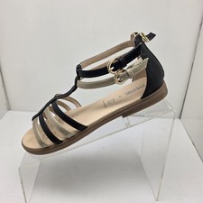 Geox Respira Black Gold Leather Strappy Buckle Zip Sandals Size 36 US 6