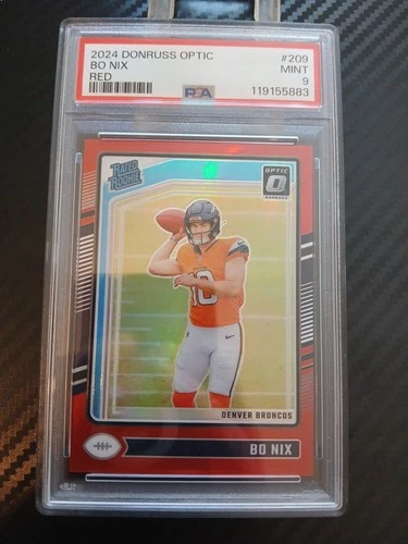 2024 Donruss Optic Football Bo Nix Rated Rookie Red Prizm SP 019/125 PSA 9 Mint