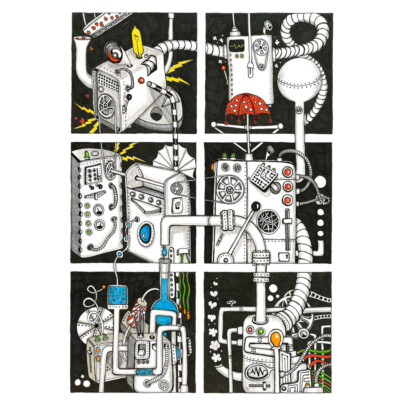 Abstrakte Maschinen Chemie Kritzeln Gemälde Leinwand Wandbild Kunstdruck Poster