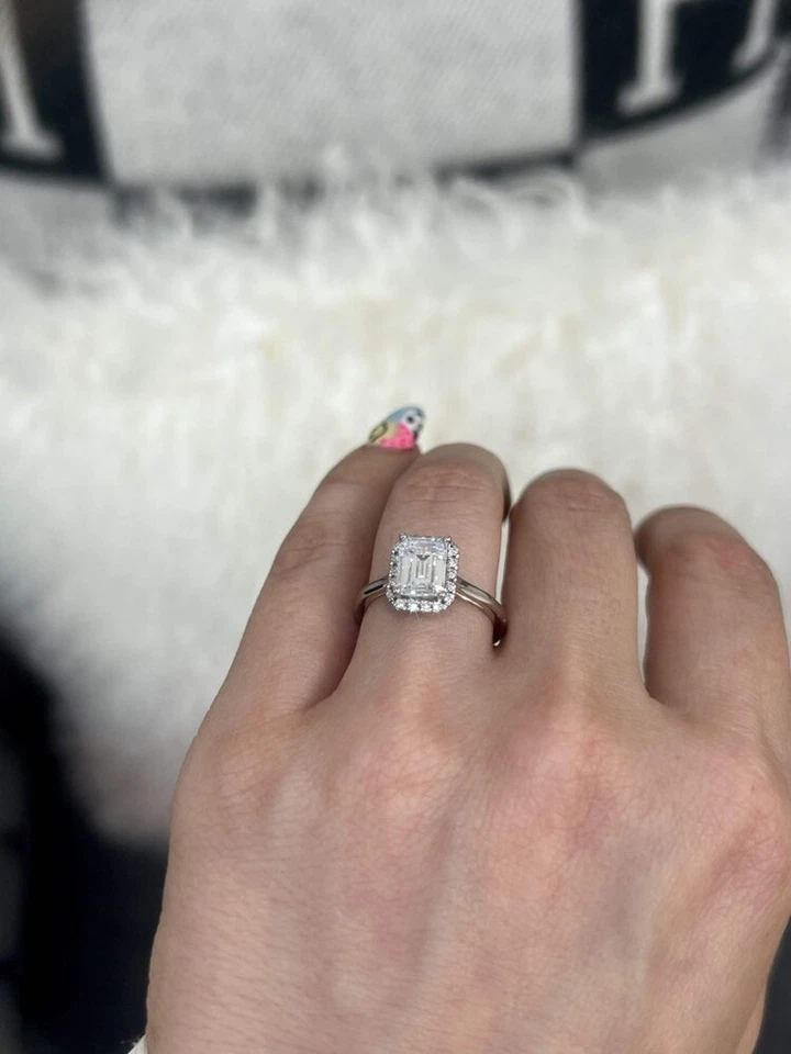 0.20 Ct Semi Mount Emerald Cut Setting Diamond Womens Ring Solid 14k White Gold - Image 3 of 4