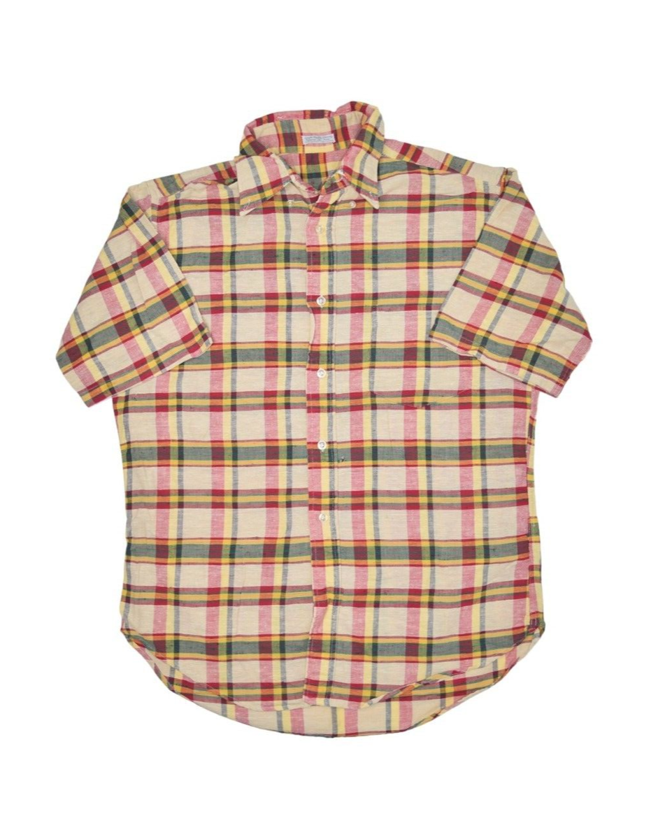 Vintage Madras Shirt Mens M Plaid Short Sleeve Woven Cotton Single Needle 70s Vintage Madras Shirt Mens M Plaid Short Sleeve Woven Cotton Single Needle 70s