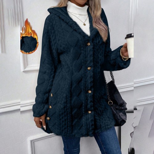 Ladies Fleece Fluffy Cardigan Coat Winter Warm Long Sleeve Hooded Jacket Outwear - Picture 9 of 25