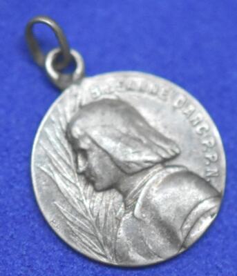 French Art Nouveau Joan of Arc Sterling Silver Christian Religious Medal  ''RR''
