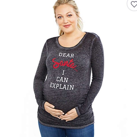 Motherhood Maternity Dear Santa I Can Explain Xmas Black Shirt women’s size S