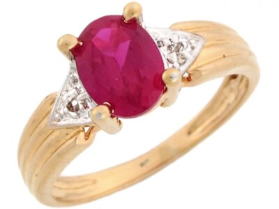 10k or 14k Solid Gold Beautiful Oval Simulated Ruby Unique Ring