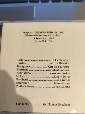 Live Opera Recording CD -859 1943 Und Isolde II & III Traubel Melchior Thorborg