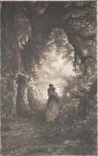 Pierre Edmond HÉDOUIN : Silence et nuit des bois, Gravure originale signée