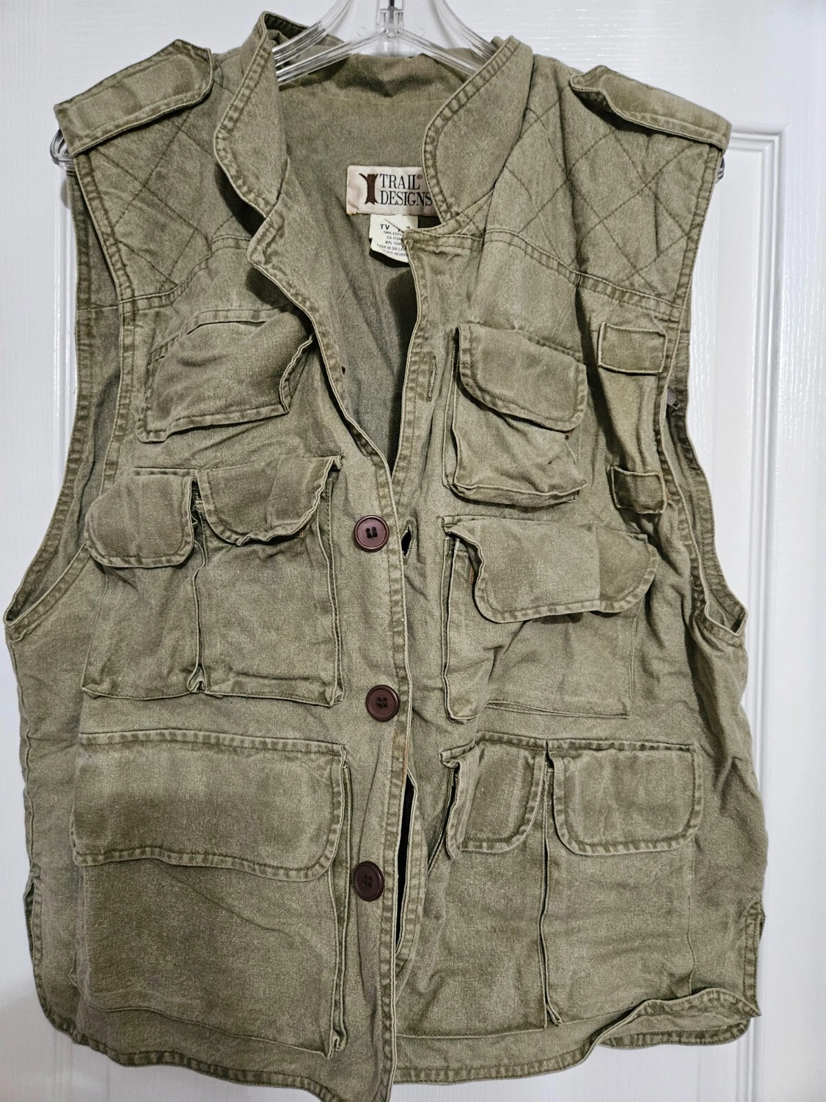 Trail Designs Utility Vest 100% Cotton, Green Medium Mens 15+ Pockets