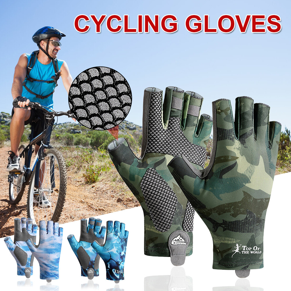 2Pairs Fingerless Fishing Gloves Non-Slip Grip Gloves for Kayaking Fitness Cycle