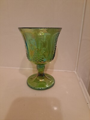  Harvest Grape Green Iridescent CARNIVAL Glass 5¼'' Water Goblet 