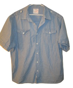 Denim-Chambray-Button-Front-Short-Sleeve-100-Cotton-Blue-Shirt-Mens-XL-2XL-XXL