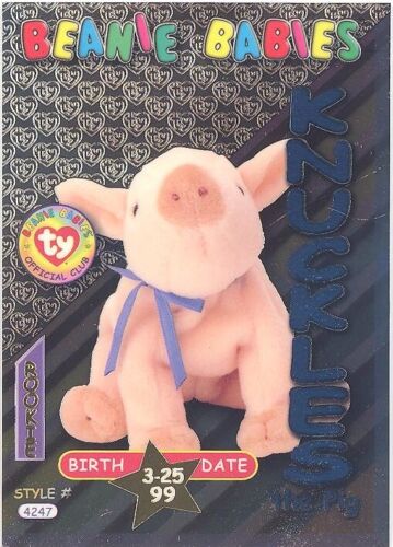 TY Beanie Babies BBOC Card - Series 3 Birthday (TEAL) - KNUCKLES the Pig - NM/M - Picture 1 of 2