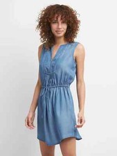 NEW GAP Tencel Denim Tie Bib Front Blue Drapey Dress Sleeveless Womens M NWT