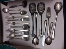Lot of 18 Vintage Spoons Knife Forks Silver-plated Great Crafting Items