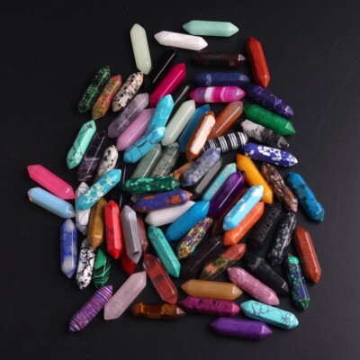 50pcs Natural Stone Hexagonal Pointed Pendant Beads Healing Reiki Chakra No Hole