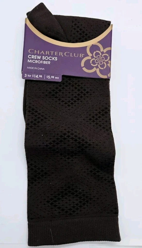 Mujer Charter Club Marrón Microfibra Calcetines Crew Talla 9-11 Nuevo Lote de 6 Pares Foto 3 de 4