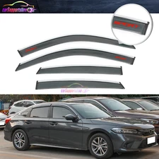 Fit 22-26 Civic 4RD Rain Window Visor Guard Vent W/ Chrome Trim & Red Sport