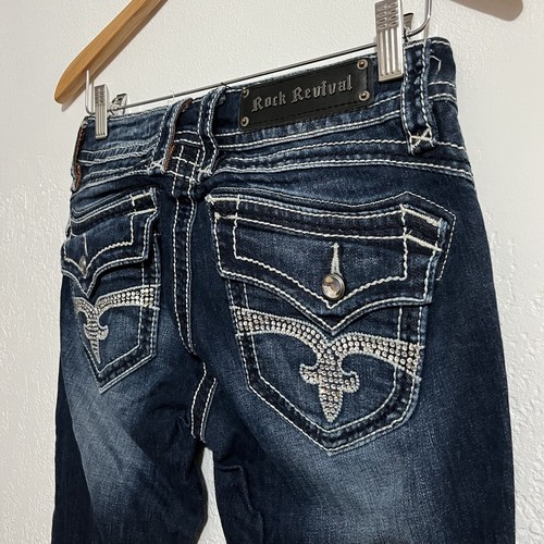 Rock Revival Jeans Y2K Scarlett Women’s Sz 28 Straight Bling Rhinestones Western - Picture 4 of 15