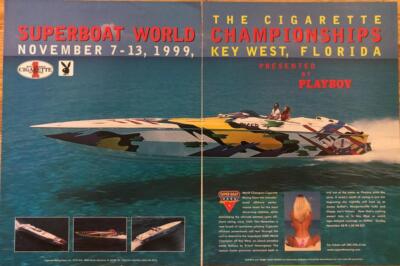 cigarette playboy RARE 1999 Playboy Cigarette Superboat World 2 pg Print-Ad-Beautiful Topless  Girl