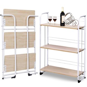Kitchen Trolley Rack Folding Storage Serving Cart Slim White