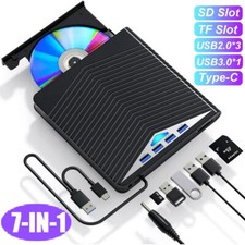 7in1 External CD DVD Drive for PC Laptop Windows11 USB 3.0 Player Reader Writer