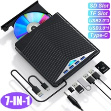 7in1 External CD DVD Drive for PC Laptop Windows11 USB 3.0 Player Reader Writer