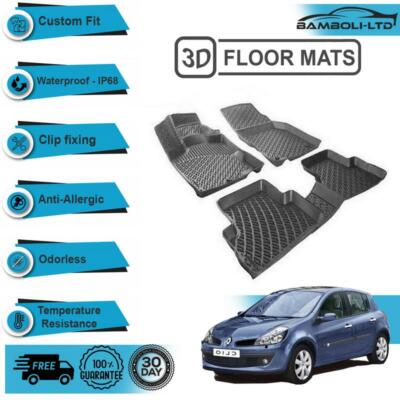 3D Molded Interior Car Floor Mat for Renault Clio 3 2006-2012(Black)