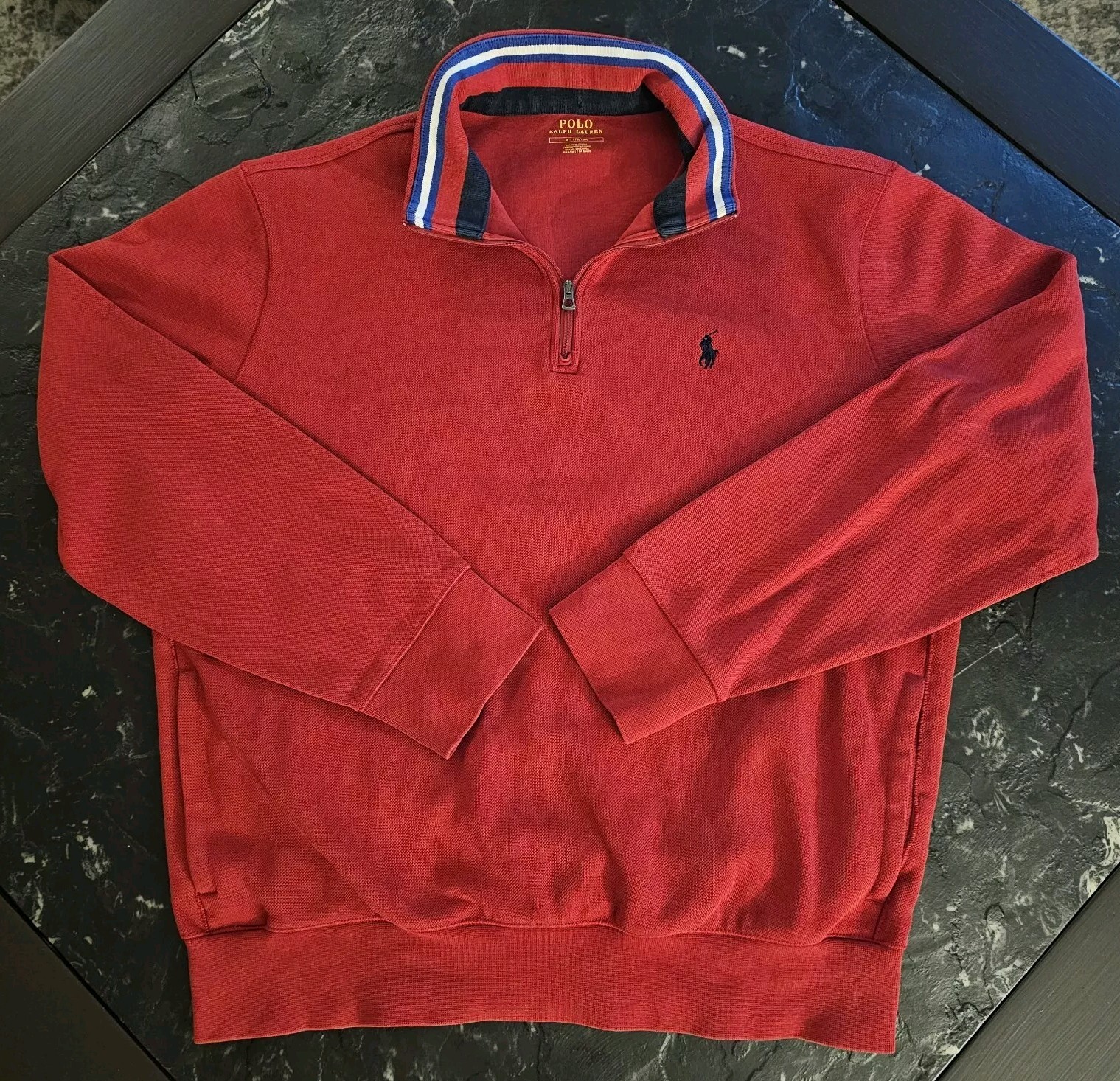 Polo Ralph Lauren rossa quarto zip pullover pony uomo taglia M felpa tasche 1 4