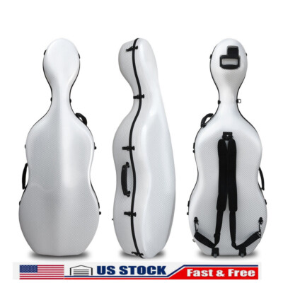 White Stripe Cello Case 4/4 Carbon Fiber Strong Light Cello Box with Wheels