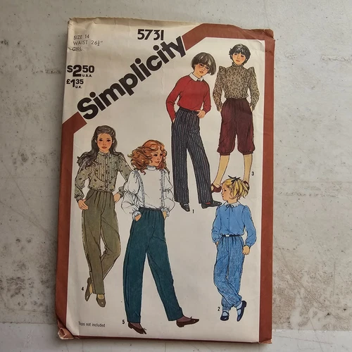 Vtg Simplicity Pattern 5731 Girls Pants Cuffed Pleated Front Child 14 UNCUT 1982