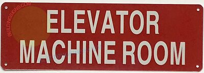 Elevator Mechanical Room Sign (Reflective, Aluminum, RED Background-REF24-1027