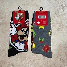 Adult Nintendo Super Mario Bros Christmas 2 Pack Novelty Crew Socks NEW