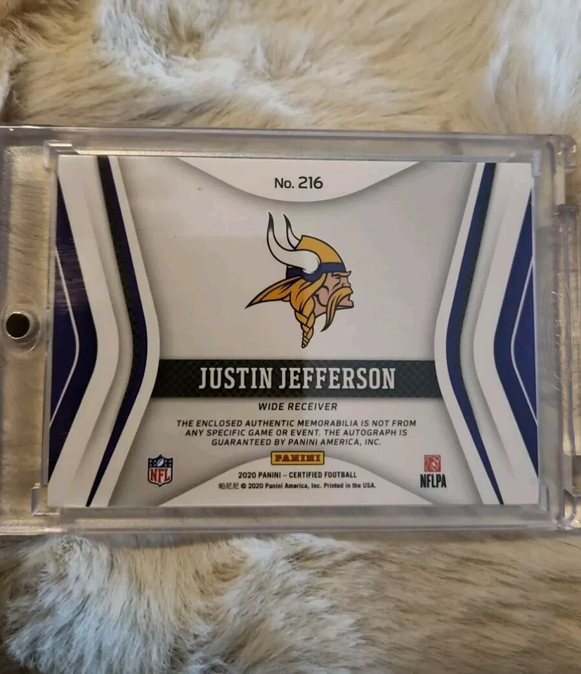 RARE, Justin Jefferson Panini Signature Jersey-Teal Etch, 2/15. - Image 2 of 4