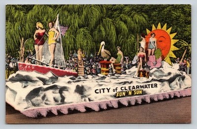 Clearwater FL Fun 'N Sun Festival Parade Float Linen Postcard 1959