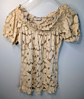 Charlotte Russe Women s L Beige Floral Lace Peasant Top Cottagecore Feminine