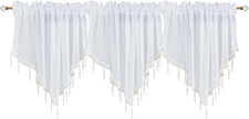 Beaded Sheer Windows Valance 51.1 in W X 23.6 in L, Scalloped Kitchen Curtain, B