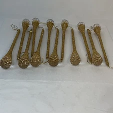 Set Of 9 Plastic Gold Glitter Icicle Ornaments With Clear Diamond Cut Drops