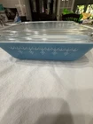 Vtg Pyrex Blue Snowflake Refrige Dish (Fridgie) 1 1/2 Qt Ribbed Glass Lid #503-C