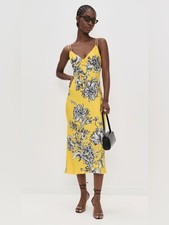 Alice + Olivia Kiro Midi Dress Yellow Floral Print Size 4 NWT